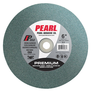 C60 Pearl Abrasive T-1 Bench Wheel Green SC, 6" x 1/2" x 1"