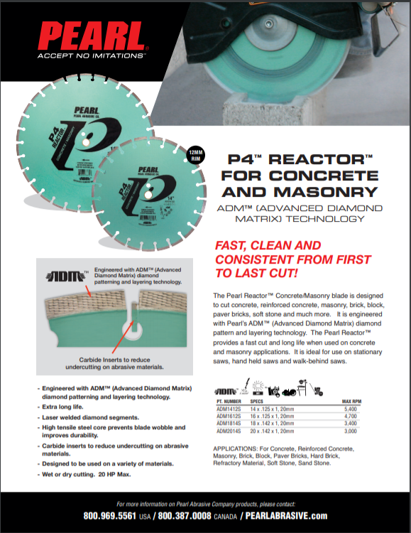 P4 Reactor For Concrete and Masonry Specs Sheet