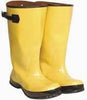 Yellow rubber slush boots with black soles and straps.