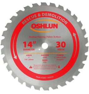 Oshlun SBR-140030 14-Inch 30 Tooth FTG Saw Blade with 1-Inch Arbor (7/8-Inch and 20mm Bushings) for Rescue and Demolition