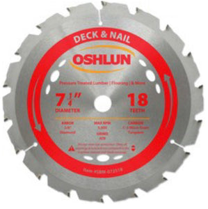 Oshlun Deck & Nail Saw Blade, 7-1/4" x 18T x 5/8" Arbor