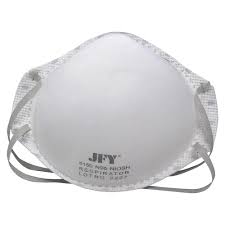 jfy N95 mask. Features a cone shape with set of straps that wrap around your head.