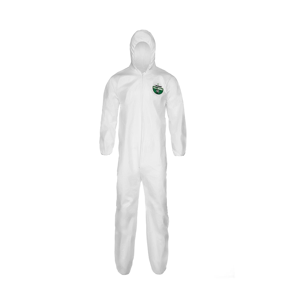 Lakeland MicroMax NS Microporous General Purpose Disposable Coverall with Hood, Elastic Cuff, Large, White (Case of 25)